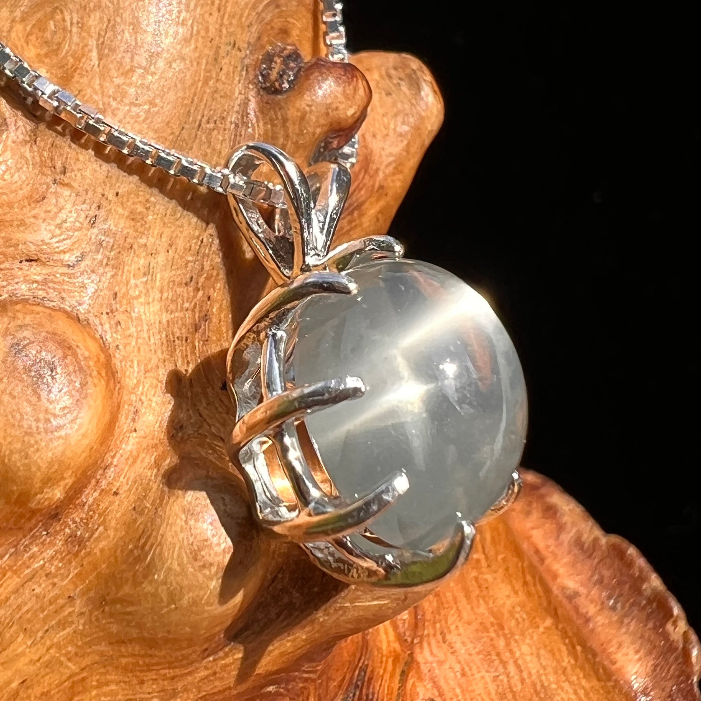 Green Moonstone Pendant Necklace Silver #5219-Moldavite Life