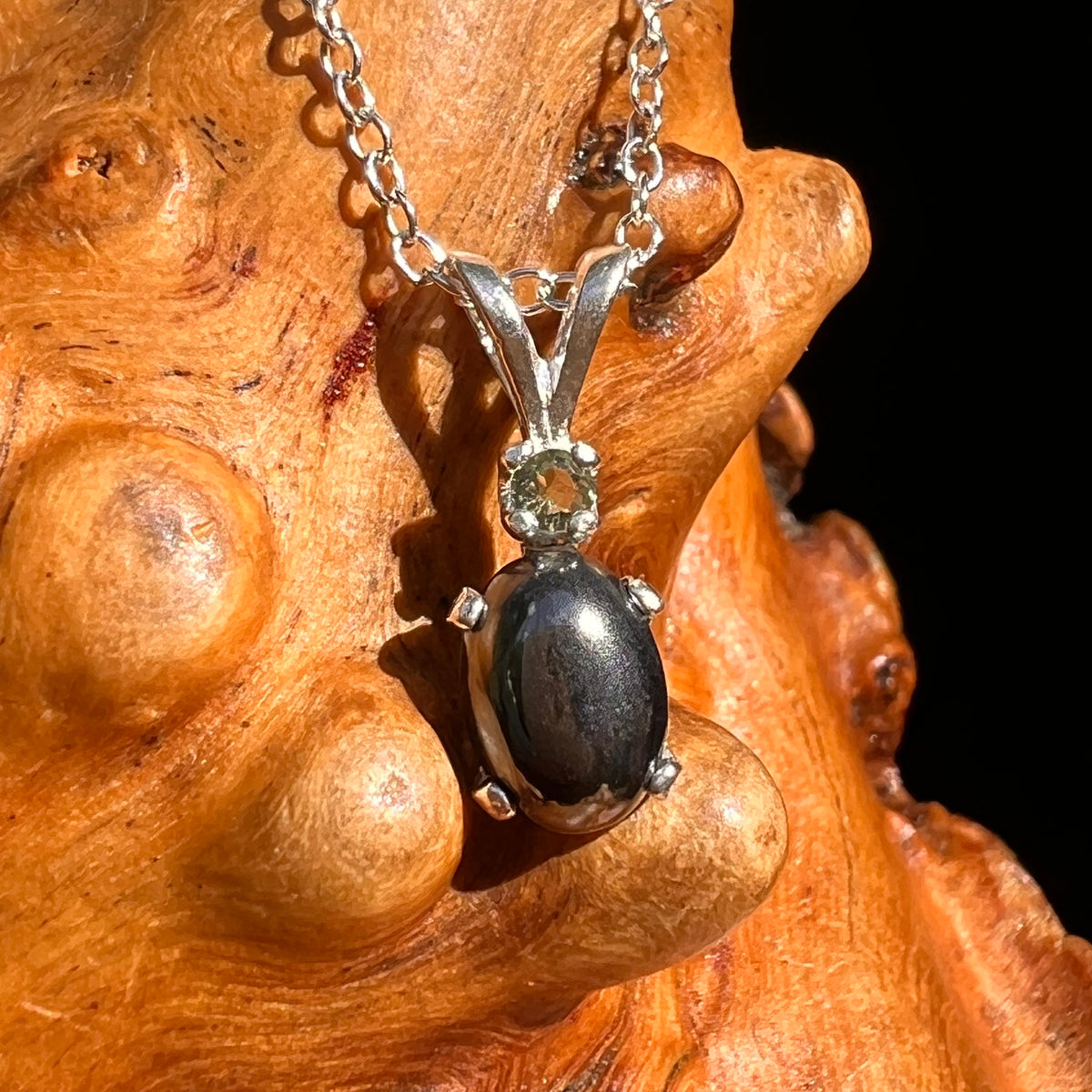 Hematite & Moldavite Necklace Sterling Silver #8692-Moldavite Life