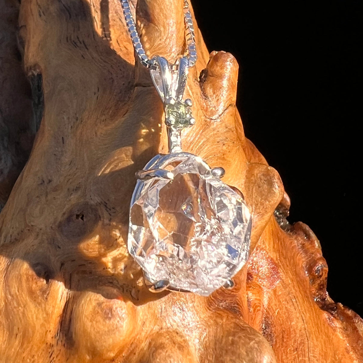 Herkimer Diamond & Moldavite Necklace Sterling #6054-Moldavite Life