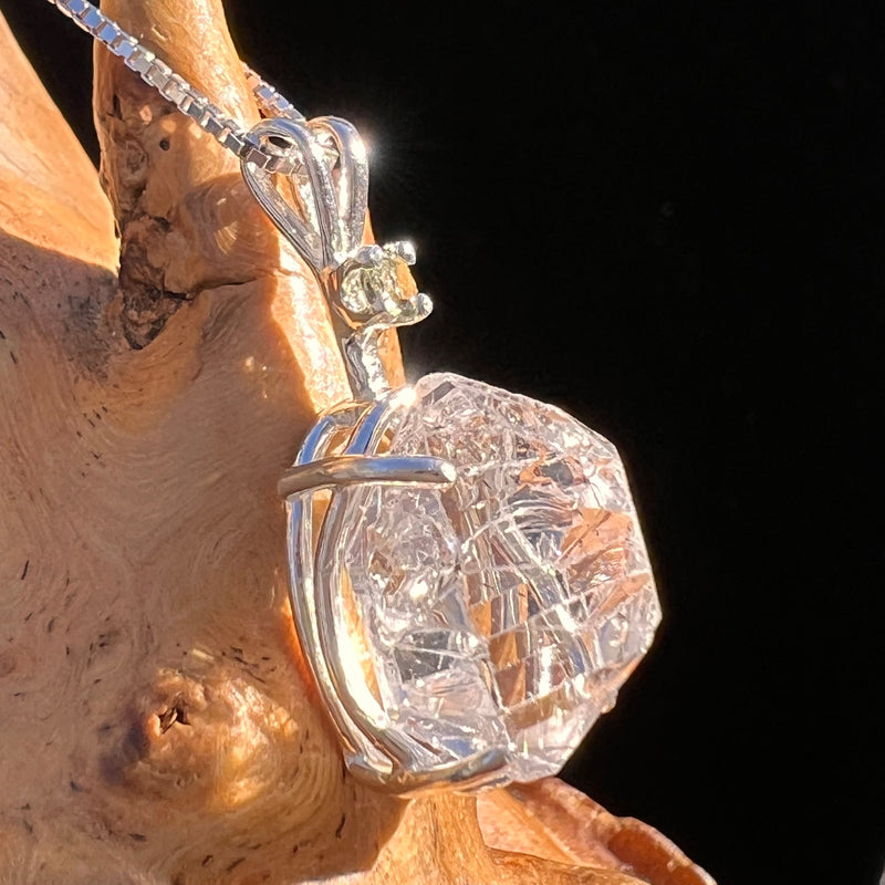Herkimer Diamond & Moldavite Necklace Sterling #6056-Moldavite Life