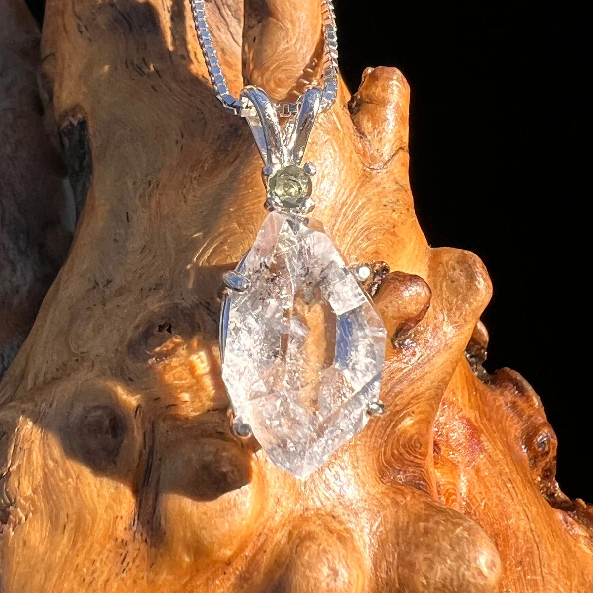 Herkimer Diamond & Moldavite Necklace Sterling #6057-Moldavite Life