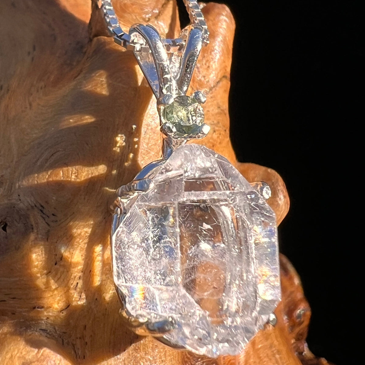 Herkimer Diamond & Moldavite Necklace Sterling #6058-Moldavite Life