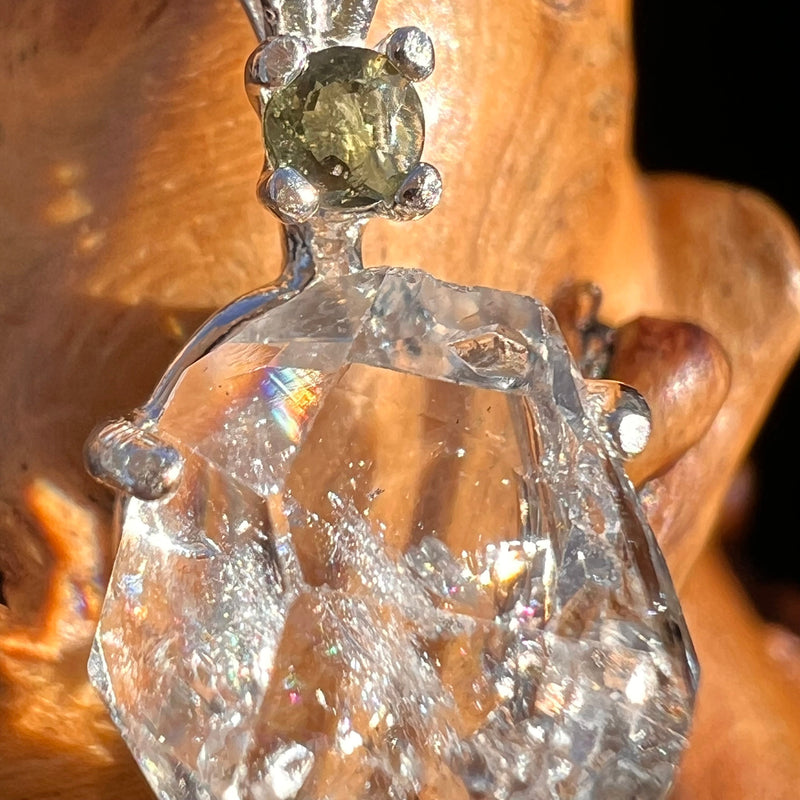 Herkimer Diamond & Moldavite Necklace Sterling #6063-Moldavite Life