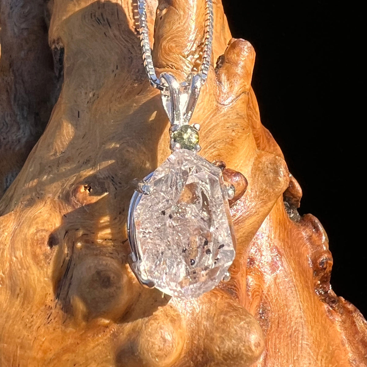 Herkimer Diamond & Moldavite Necklace Sterling #6066-Moldavite Life