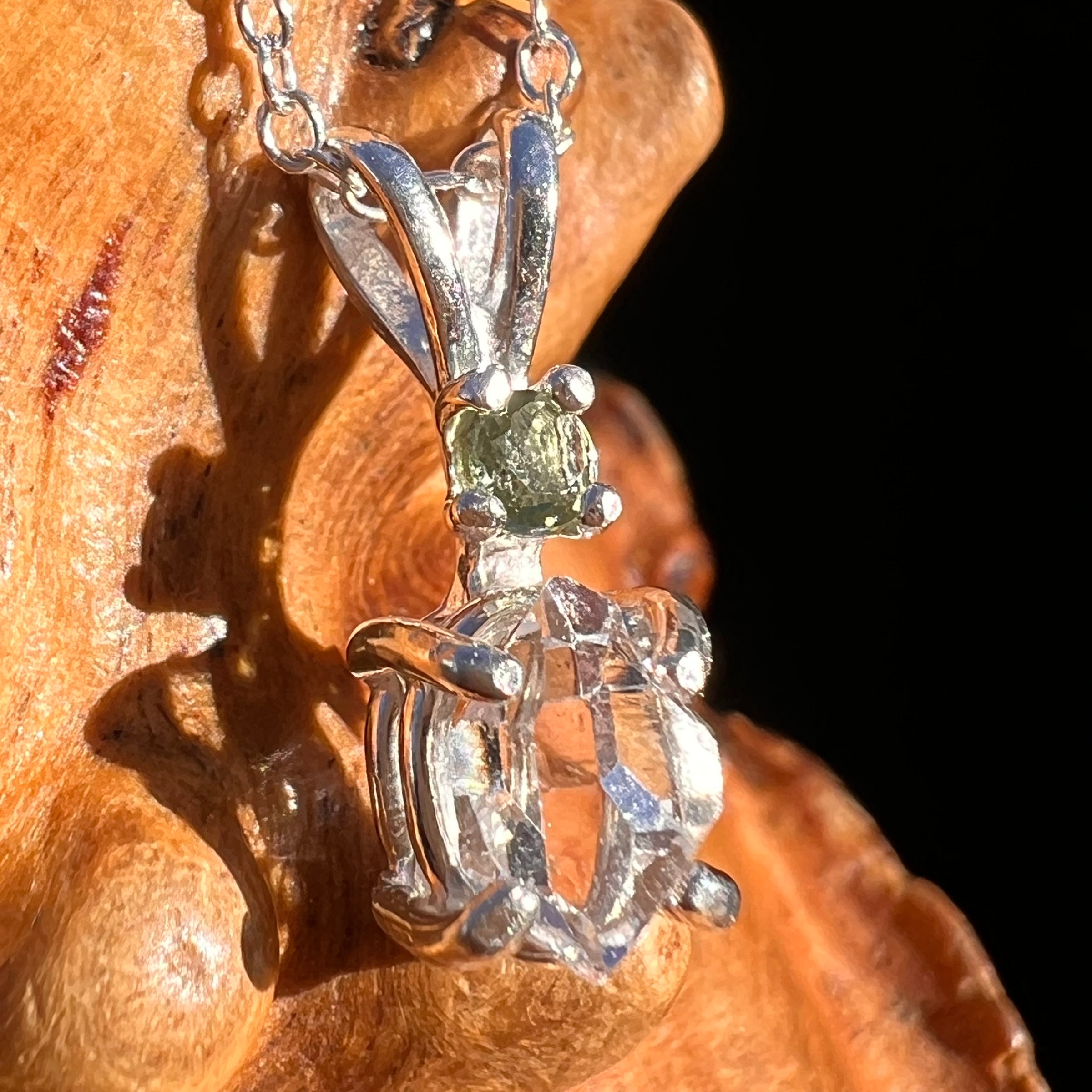 Herkimer Diamond & Moldavite Necklace Sterling #8014-Moldavite Life
