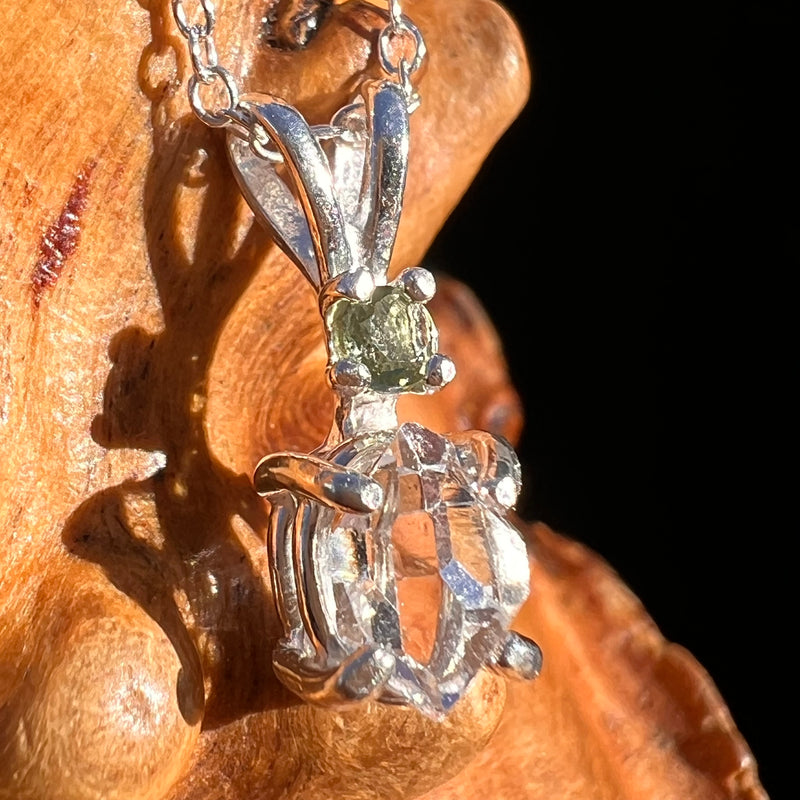 Herkimer Diamond & Moldavite Necklace Sterling #8014-Moldavite Life