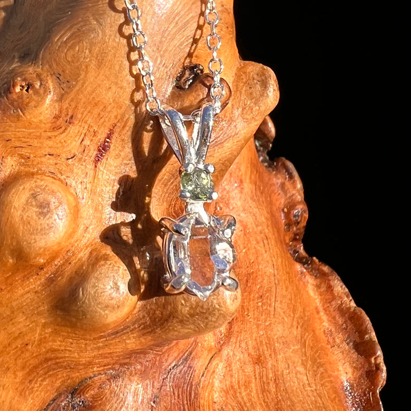 Herkimer Diamond & Moldavite Necklace Sterling #8014-Moldavite Life