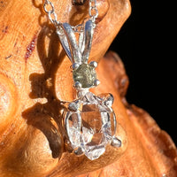 Herkimer Diamond & Moldavite Necklace Sterling #8015-Moldavite Life