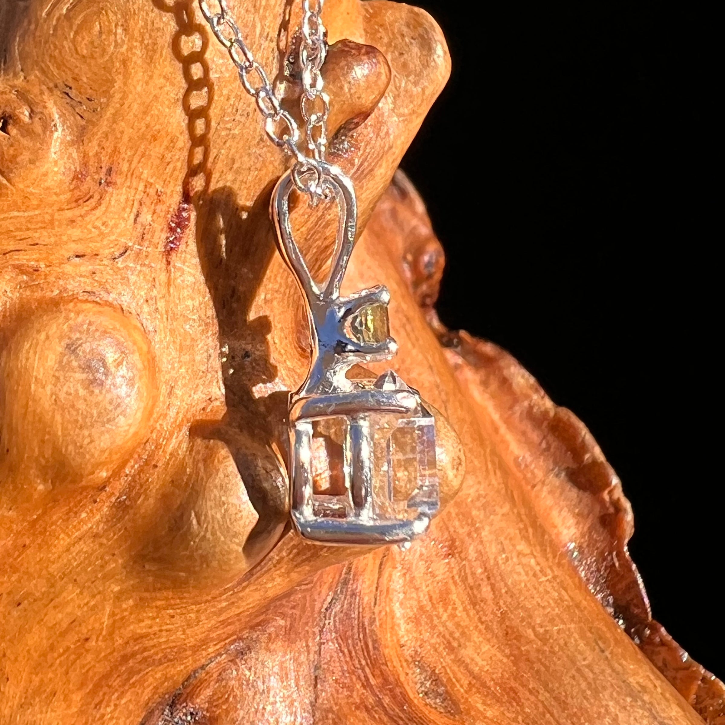 Herkimer Diamond & Moldavite Necklace Sterling #8015-Moldavite Life