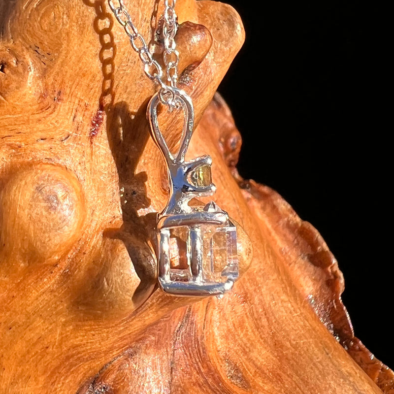 Herkimer Diamond & Moldavite Necklace Sterling #8015-Moldavite Life