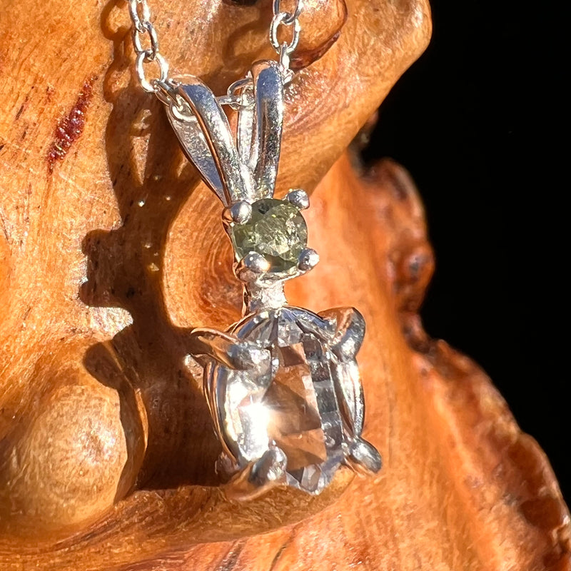 Herkimer Diamond & Moldavite Necklace Sterling #8016-Moldavite Life