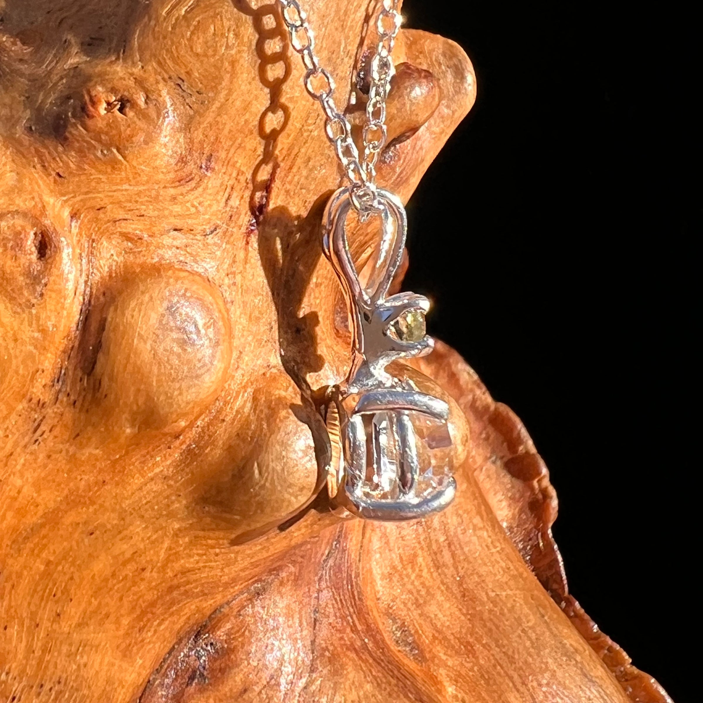 Herkimer Diamond & Moldavite Necklace Sterling #8016-Moldavite Life