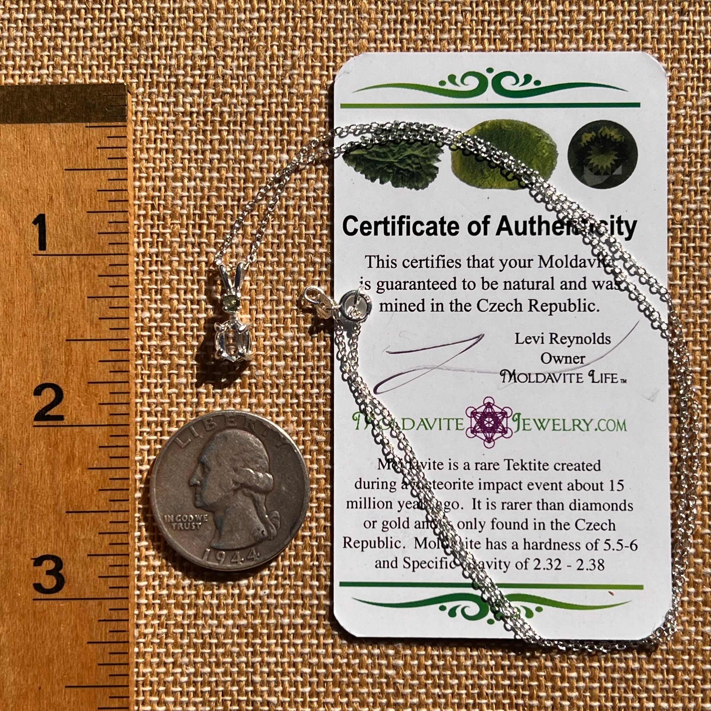 Herkimer Diamond & Moldavite Necklace Sterling #8016-Moldavite Life