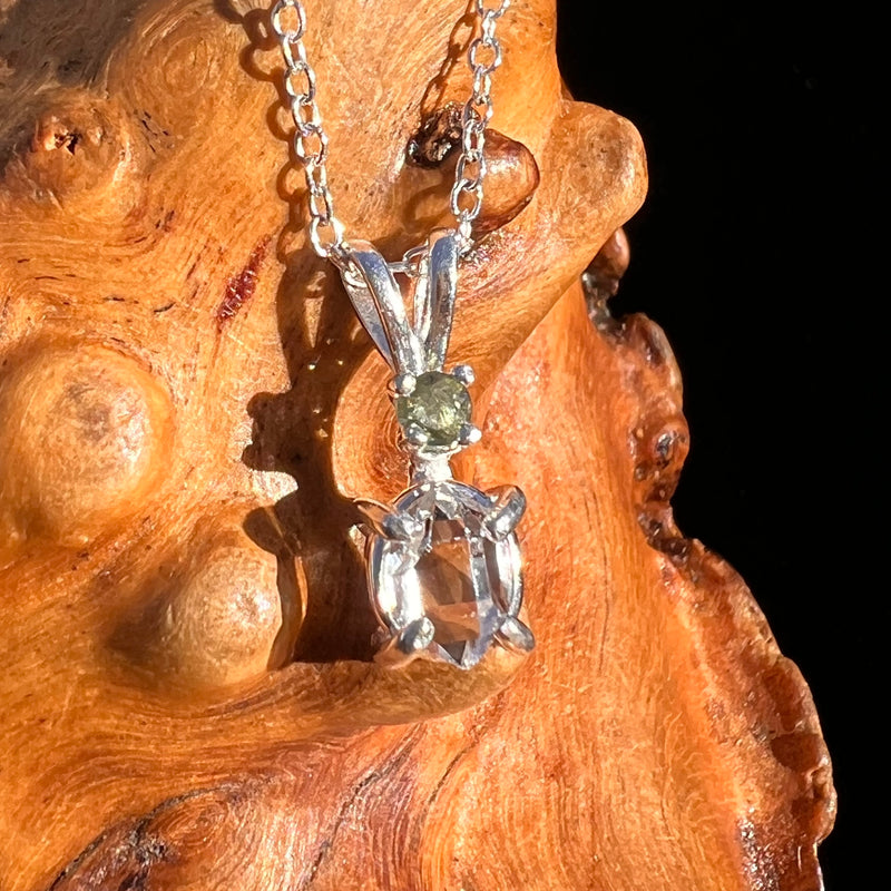 Herkimer Diamond & Moldavite Necklace Sterling #8016-Moldavite Life