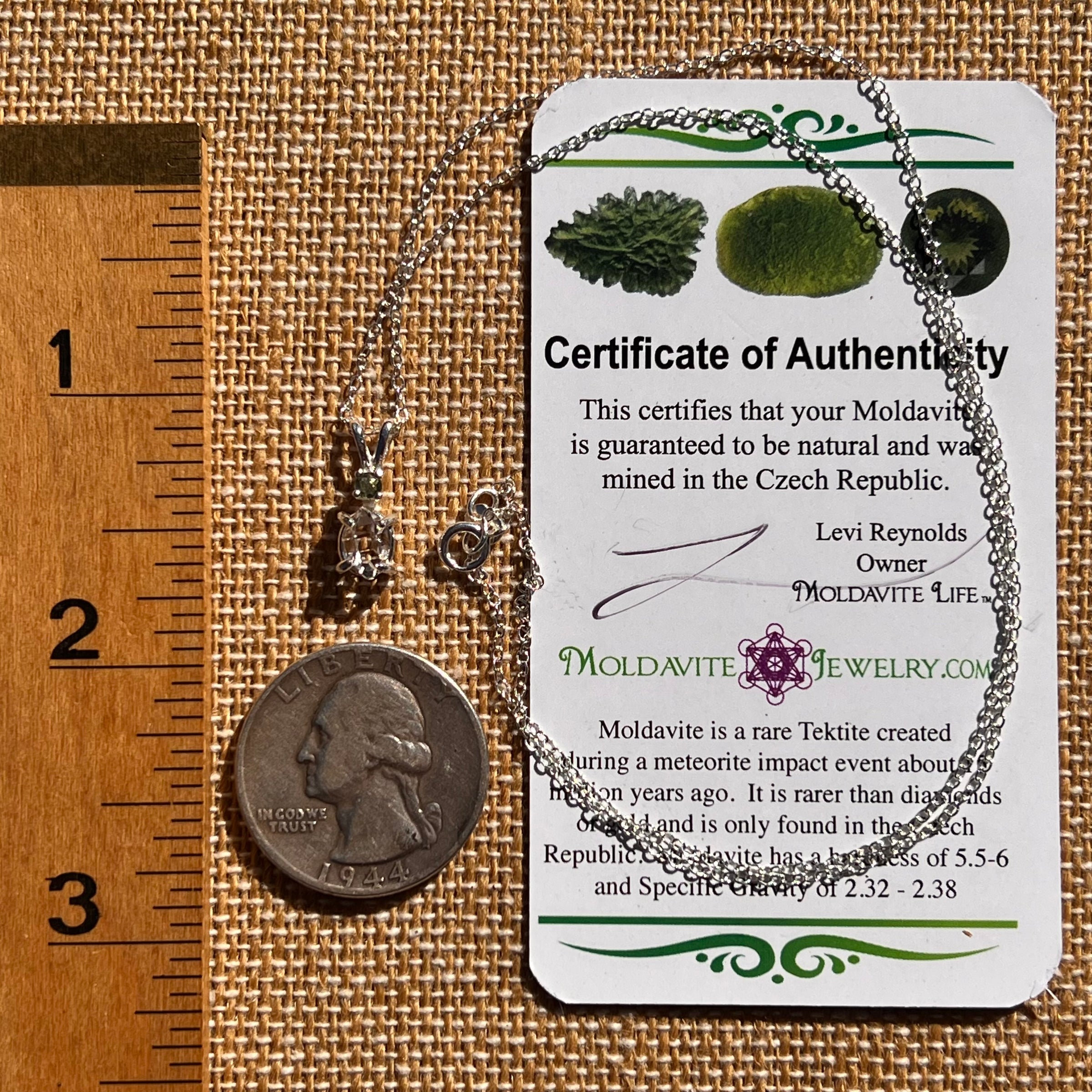 Herkimer Diamond & Moldavite Necklace Sterling #8017-Moldavite Life