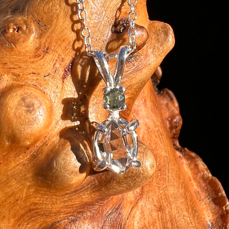 Herkimer Diamond & Moldavite Necklace Sterling #8017-Moldavite Life