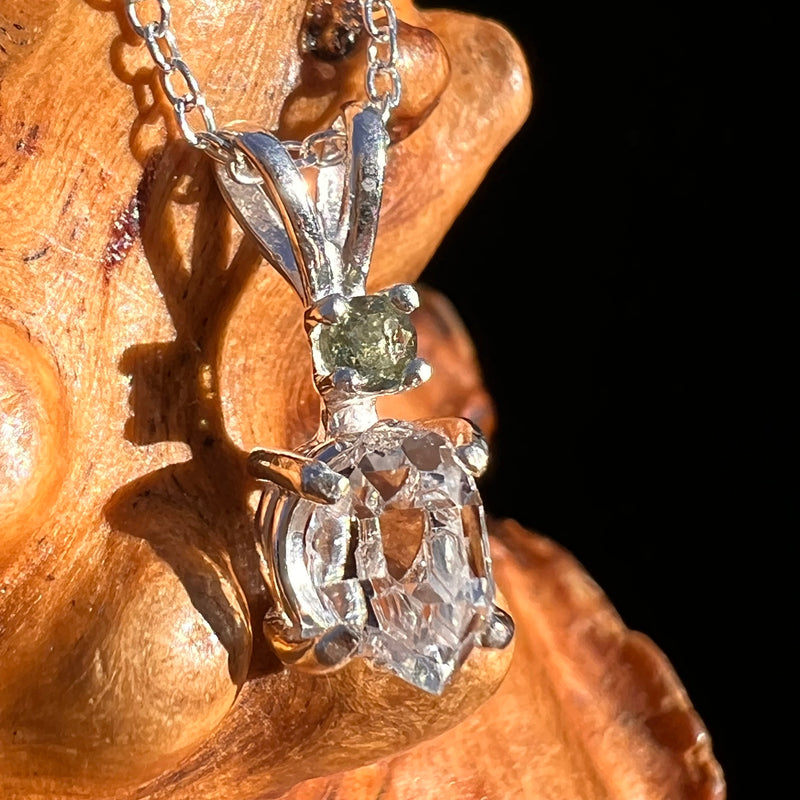 Herkimer Diamond & Moldavite Necklace Sterling #8018-Moldavite Life