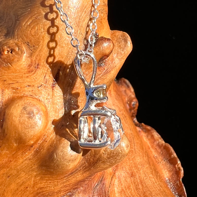 Herkimer Diamond & Moldavite Necklace Sterling #8018-Moldavite Life