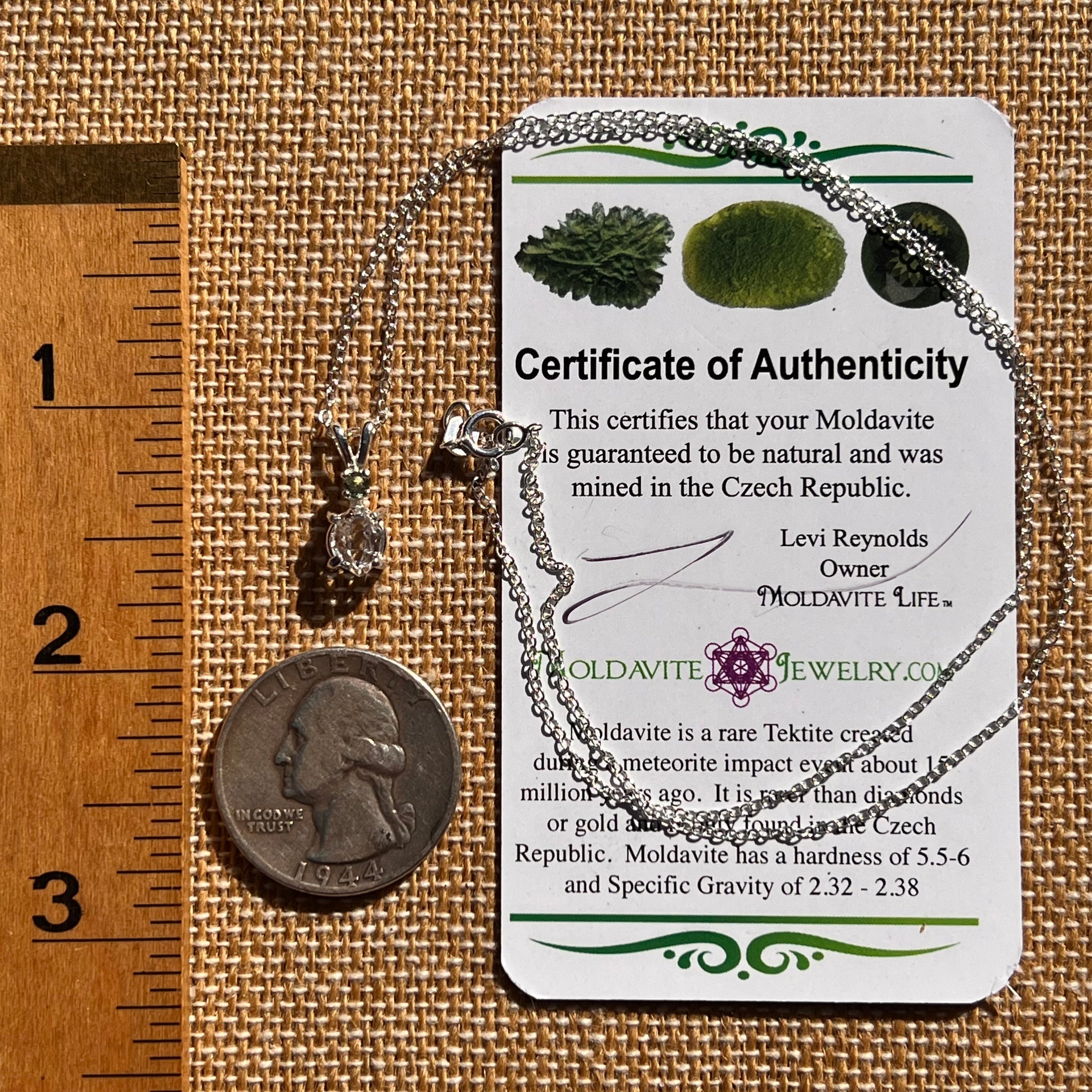 Herkimer Diamond & Moldavite Necklace Sterling #8018-Moldavite Life