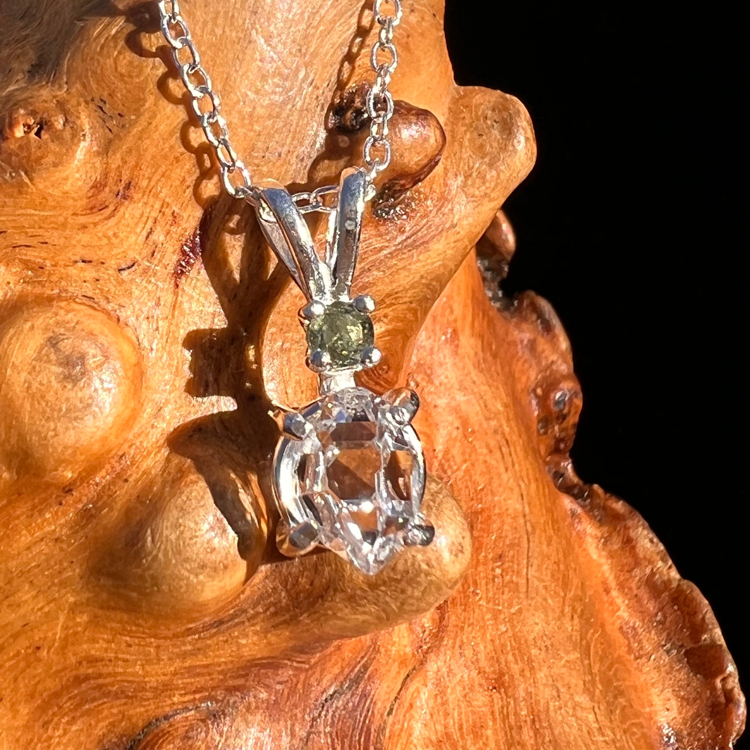 Herkimer Diamond & Moldavite Necklace Sterling #8018-Moldavite Life