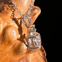 Herkimer Diamond & Moldavite Necklace Sterling #8019-Moldavite Life