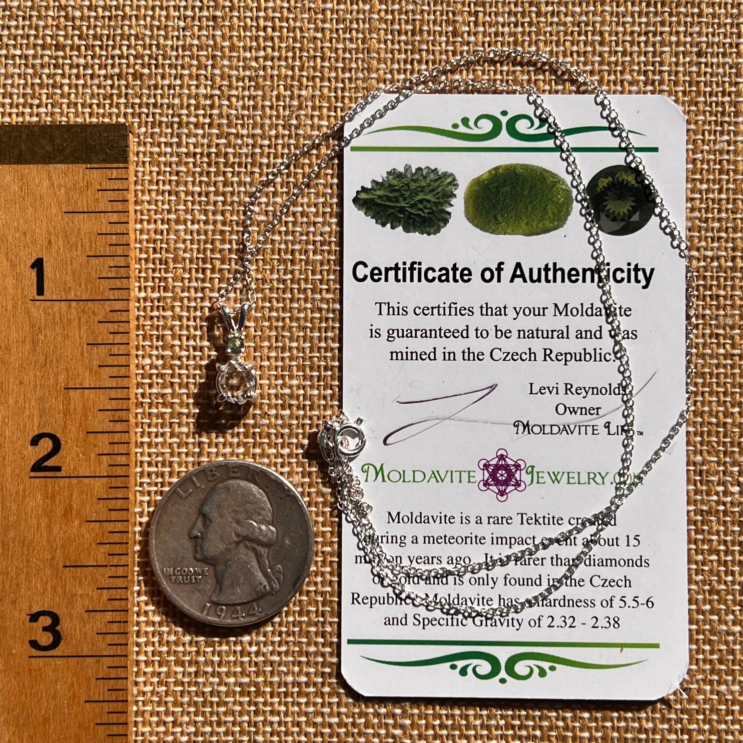 Herkimer Diamond & Moldavite Necklace Sterling #8019-Moldavite Life