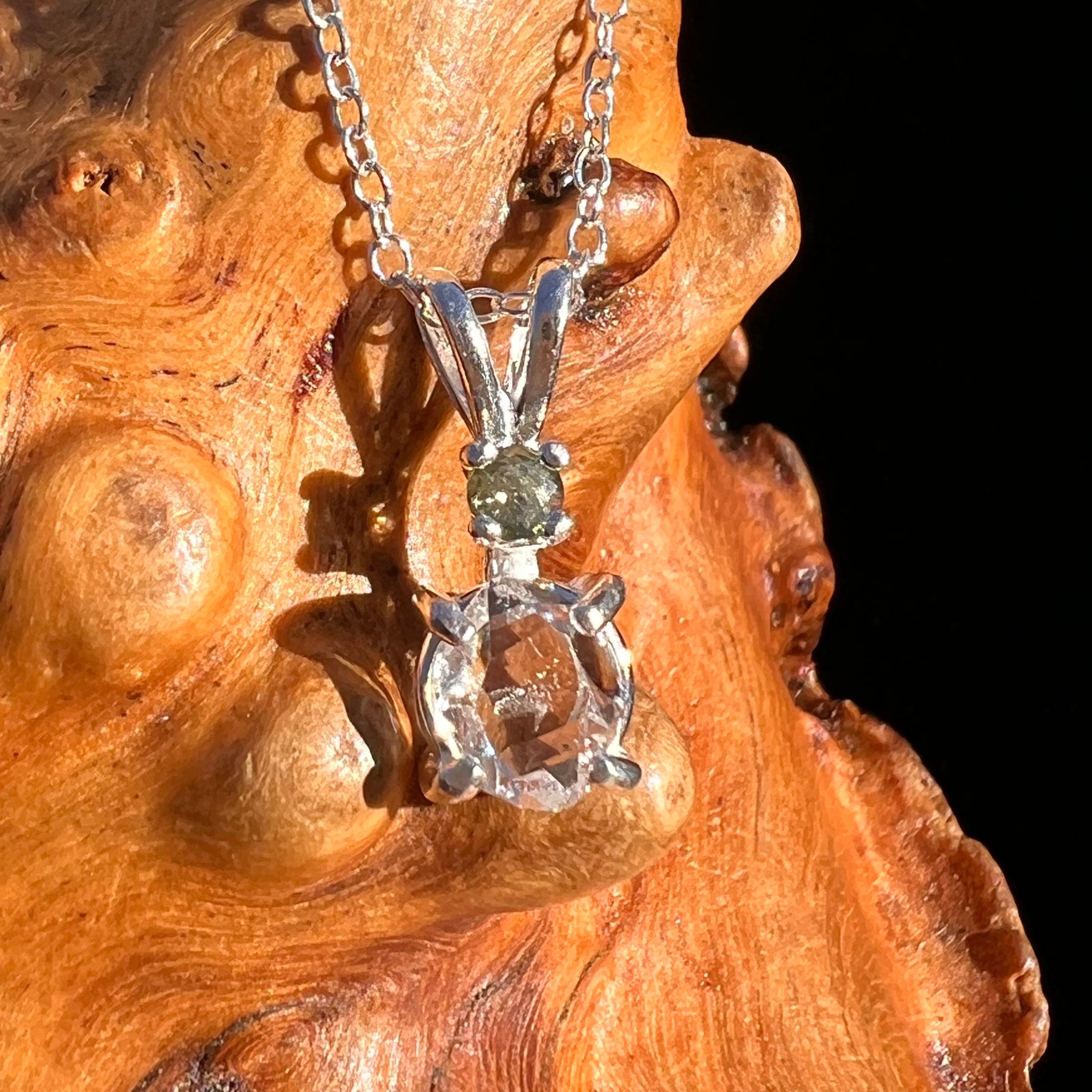 Herkimer Diamond & Moldavite Necklace Sterling #8019-Moldavite Life