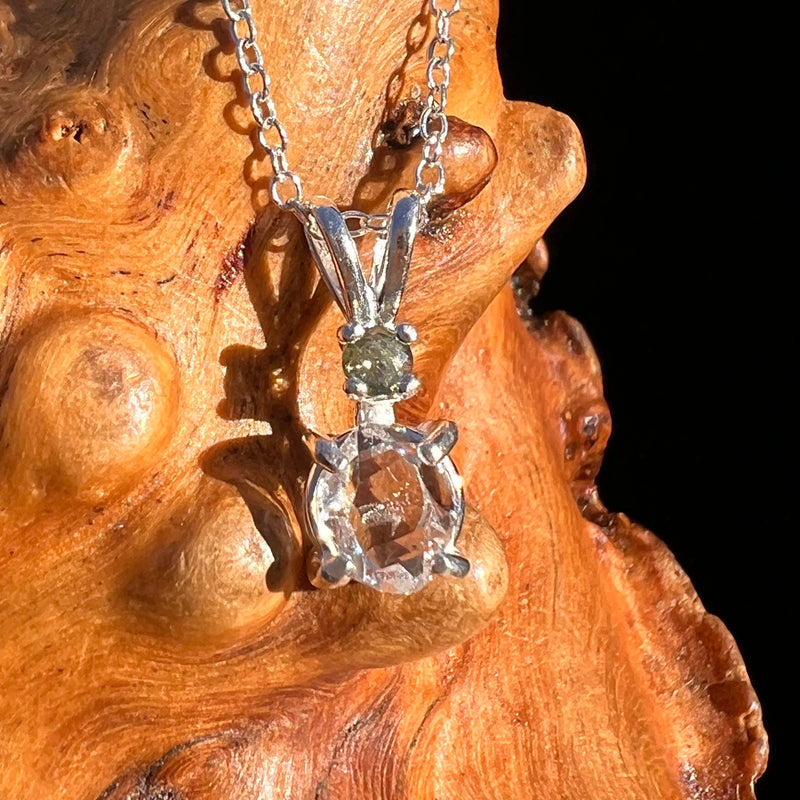 Herkimer Diamond & Moldavite Necklace Sterling #8019-Moldavite Life
