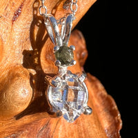 Herkimer Diamond & Moldavite Necklace Sterling #8020-Moldavite Life