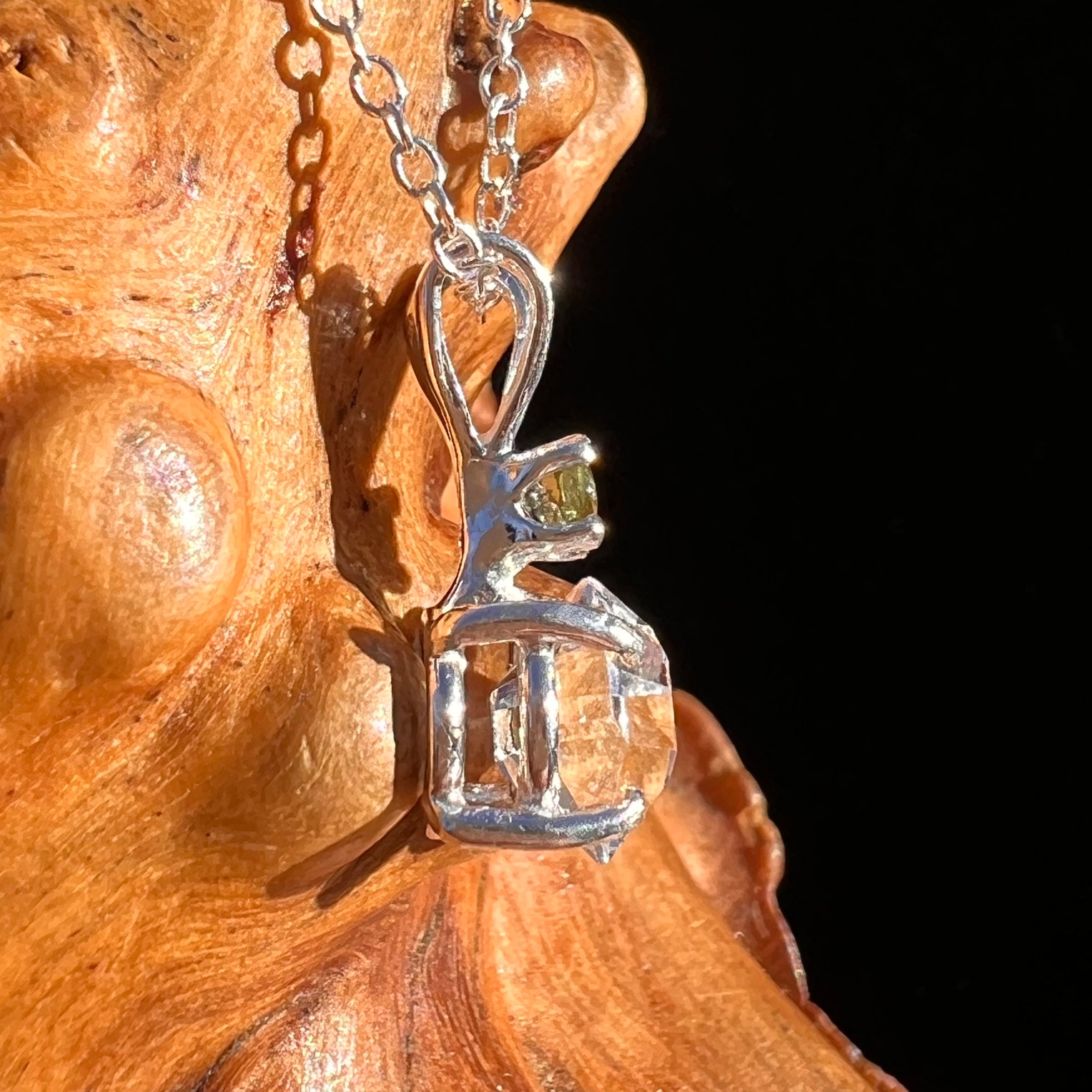 Herkimer Diamond & Moldavite Necklace Sterling #8020-Moldavite Life