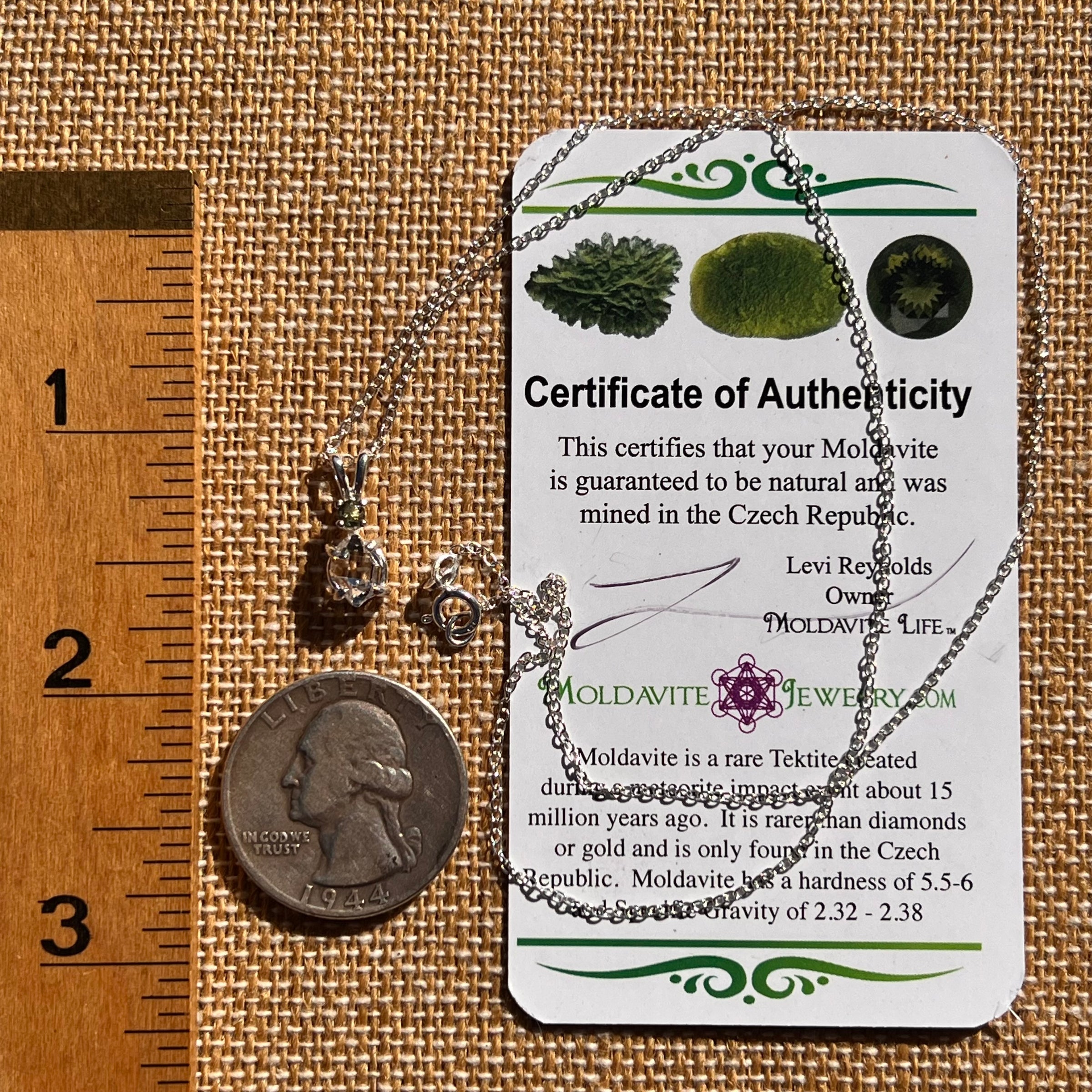 Herkimer Diamond & Moldavite Necklace Sterling #8020-Moldavite Life