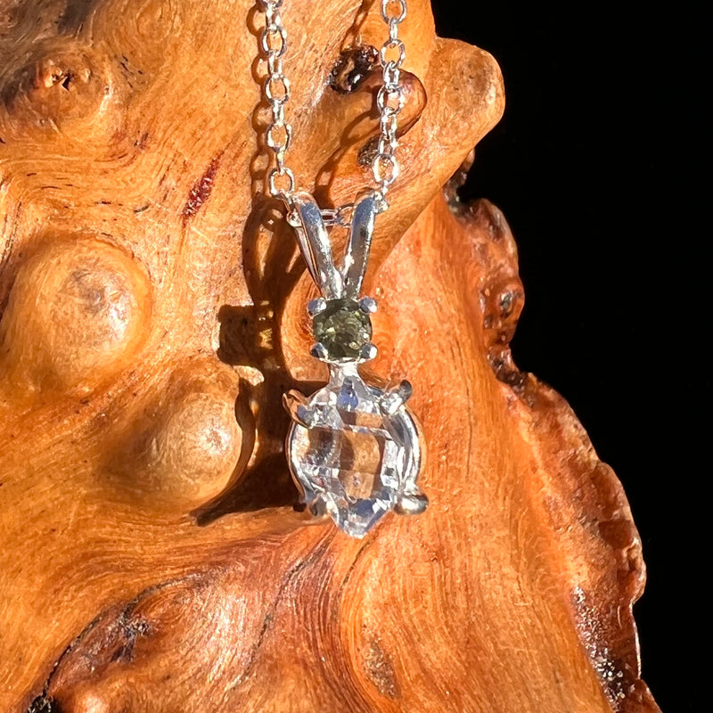 Herkimer Diamond & Moldavite Necklace Sterling #8020-Moldavite Life