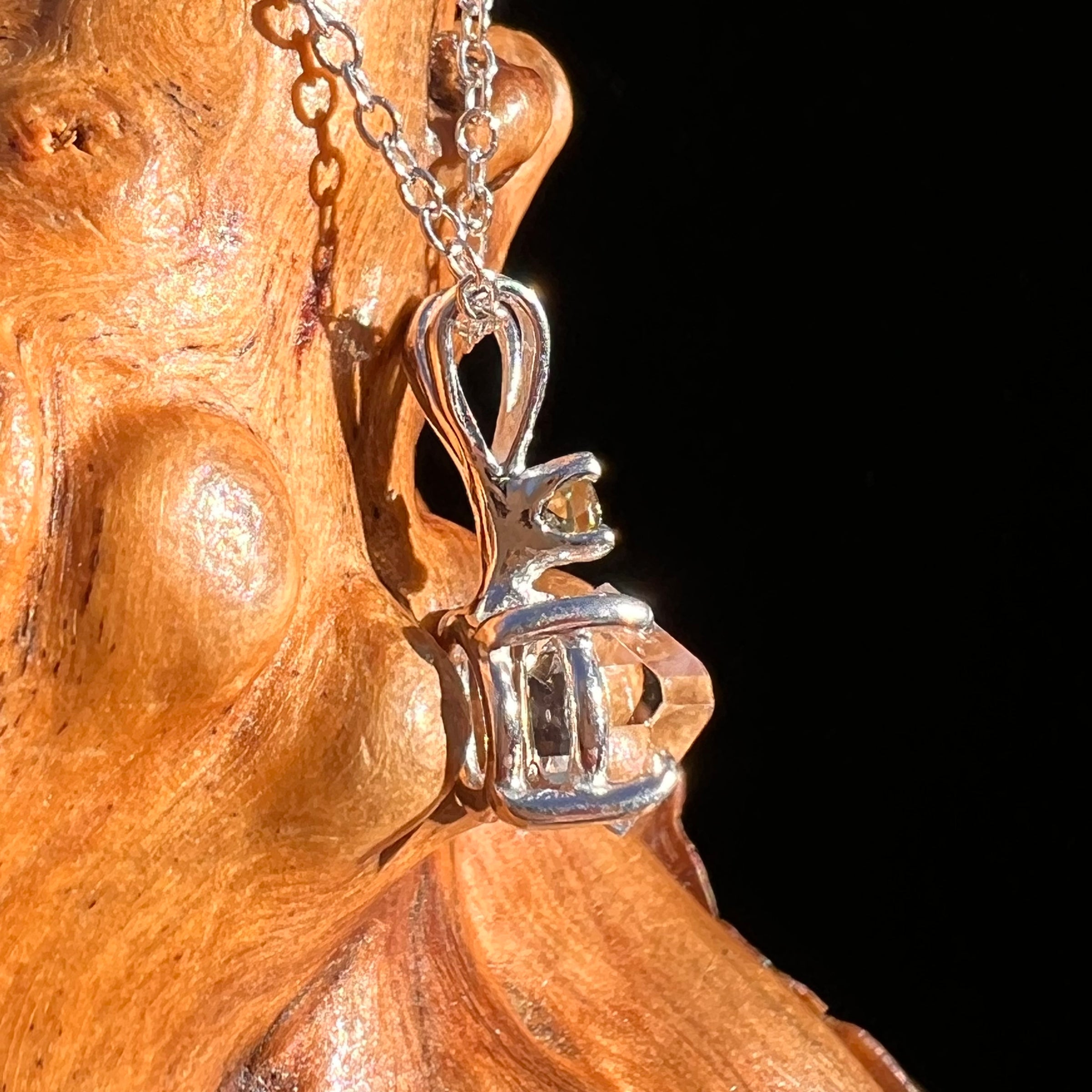 Herkimer Diamond & Moldavite Necklace Sterling #8021-Moldavite Life