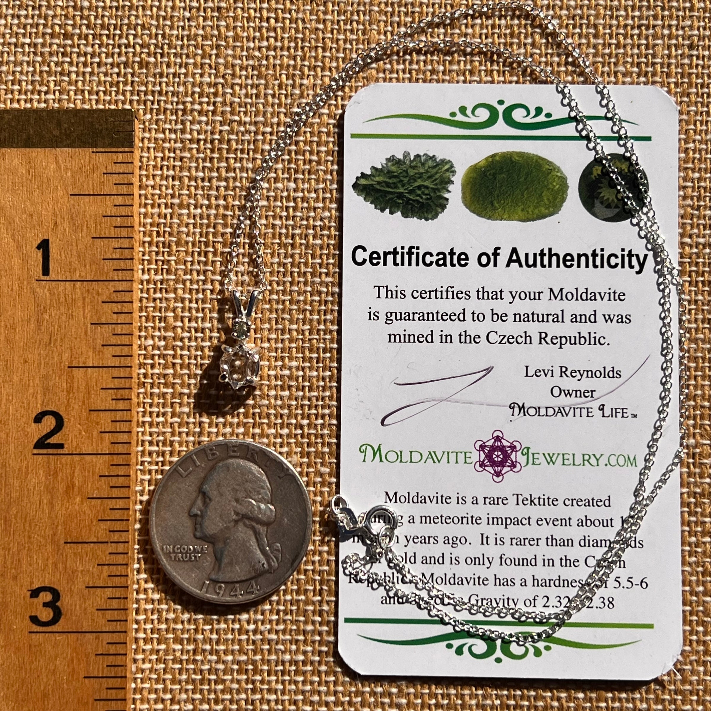 Herkimer Diamond & Moldavite Necklace Sterling #8021-Moldavite Life