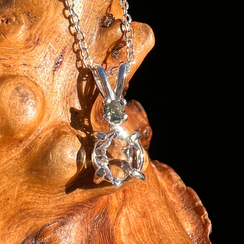 Herkimer Diamond & Moldavite Necklace Sterling #8021-Moldavite Life