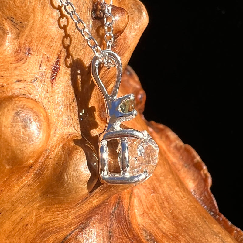 Herkimer Diamond & Moldavite Necklace Sterling #8022-Moldavite Life