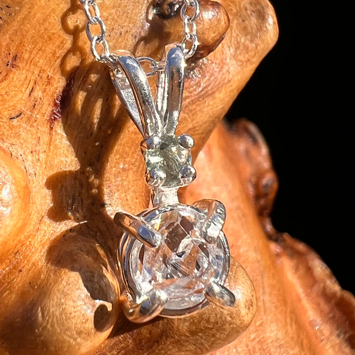 Herkimer Diamond & Moldavite Necklace Sterling #8023-Moldavite Life