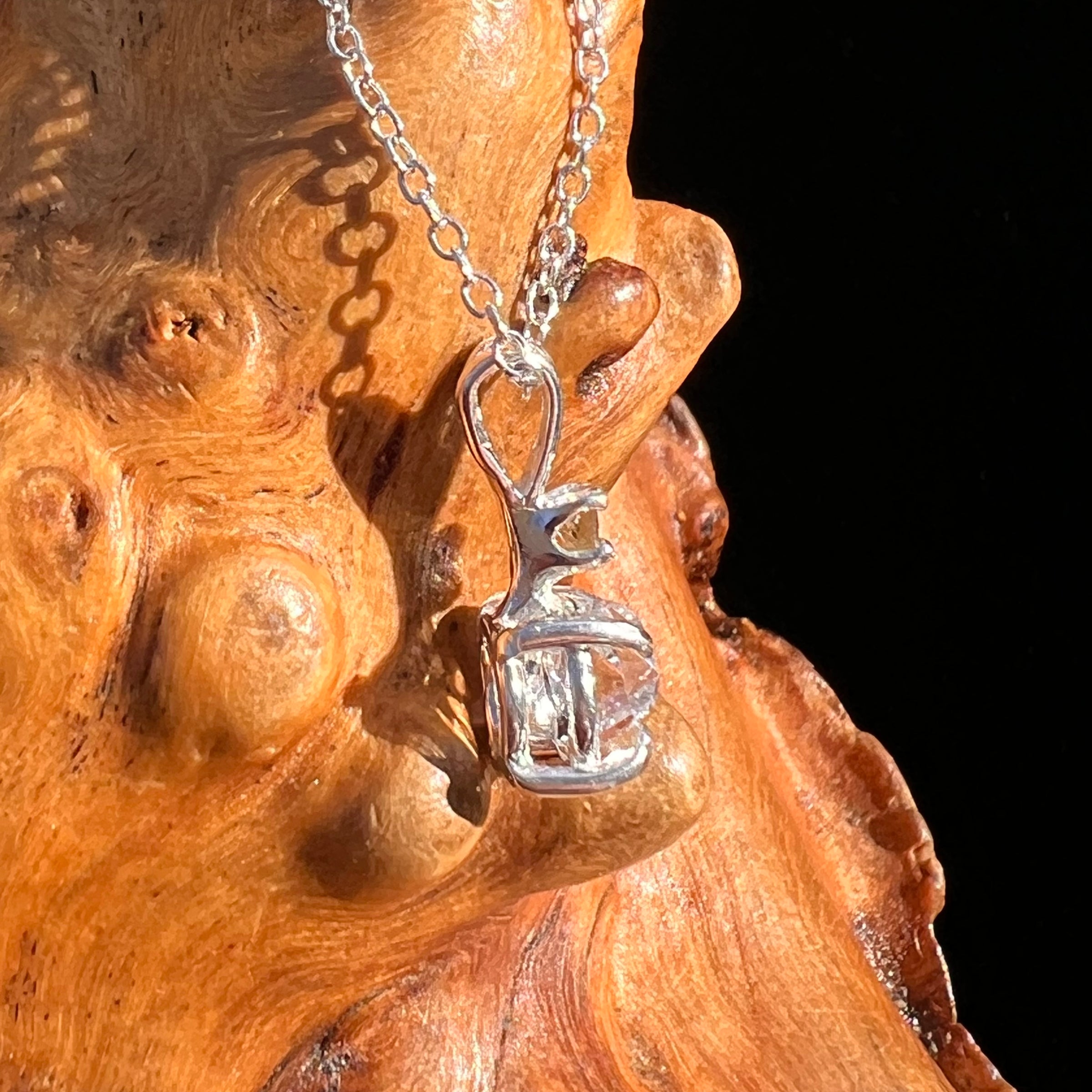 Herkimer Diamond & Moldavite Necklace Sterling #8023-Moldavite Life