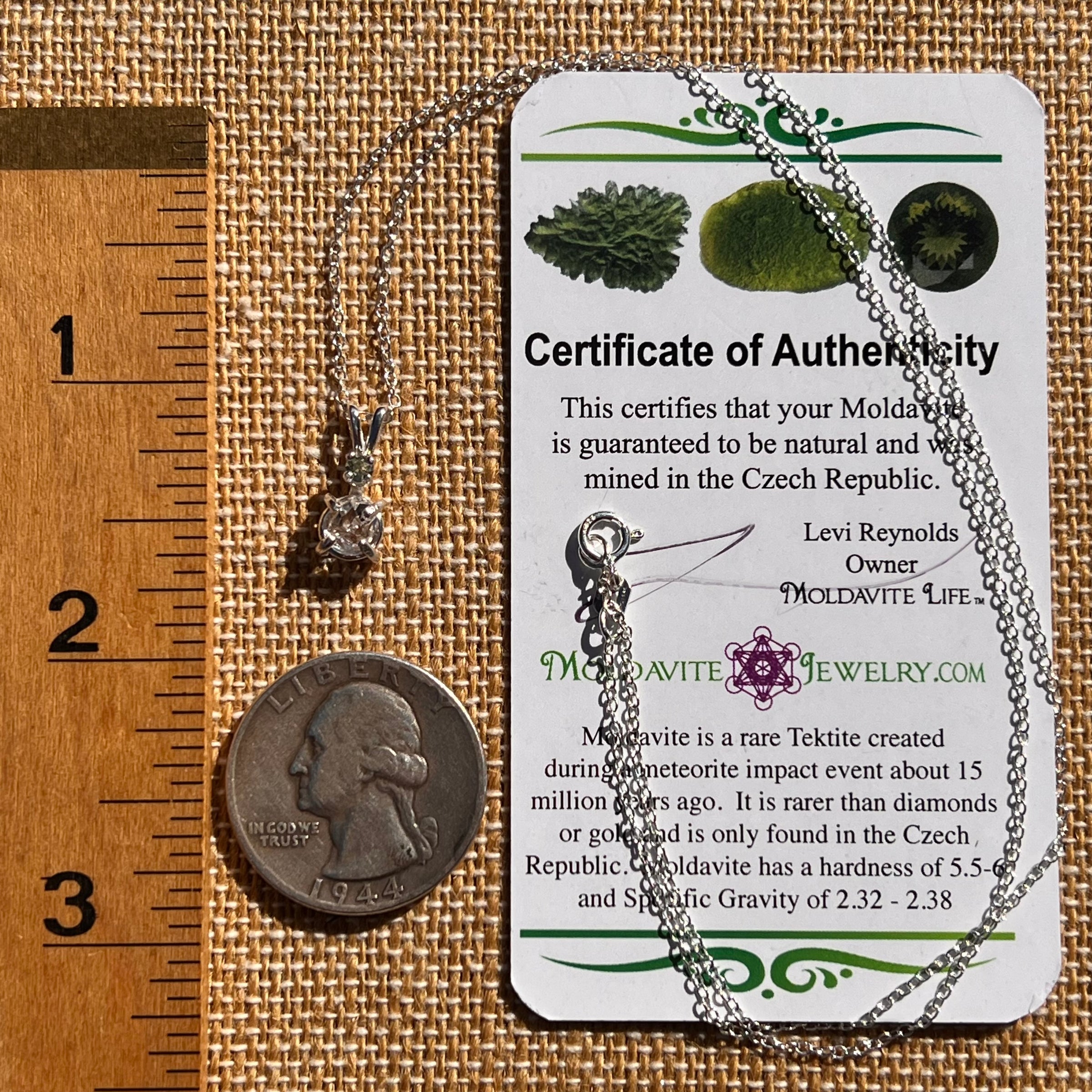 Herkimer Diamond & Moldavite Necklace Sterling #8023-Moldavite Life