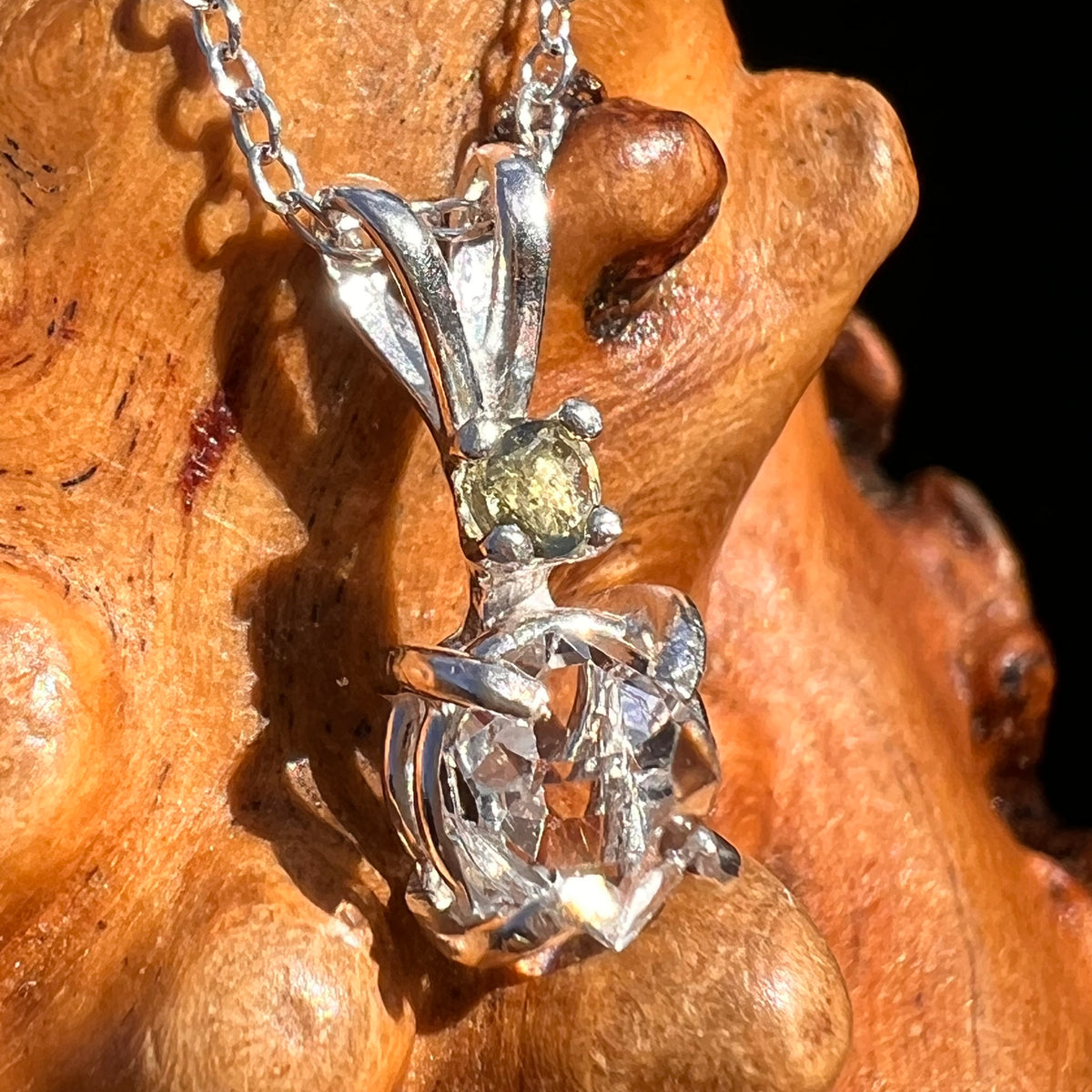 Herkimer Diamond & Moldavite Necklace Sterling #8024-Moldavite Life