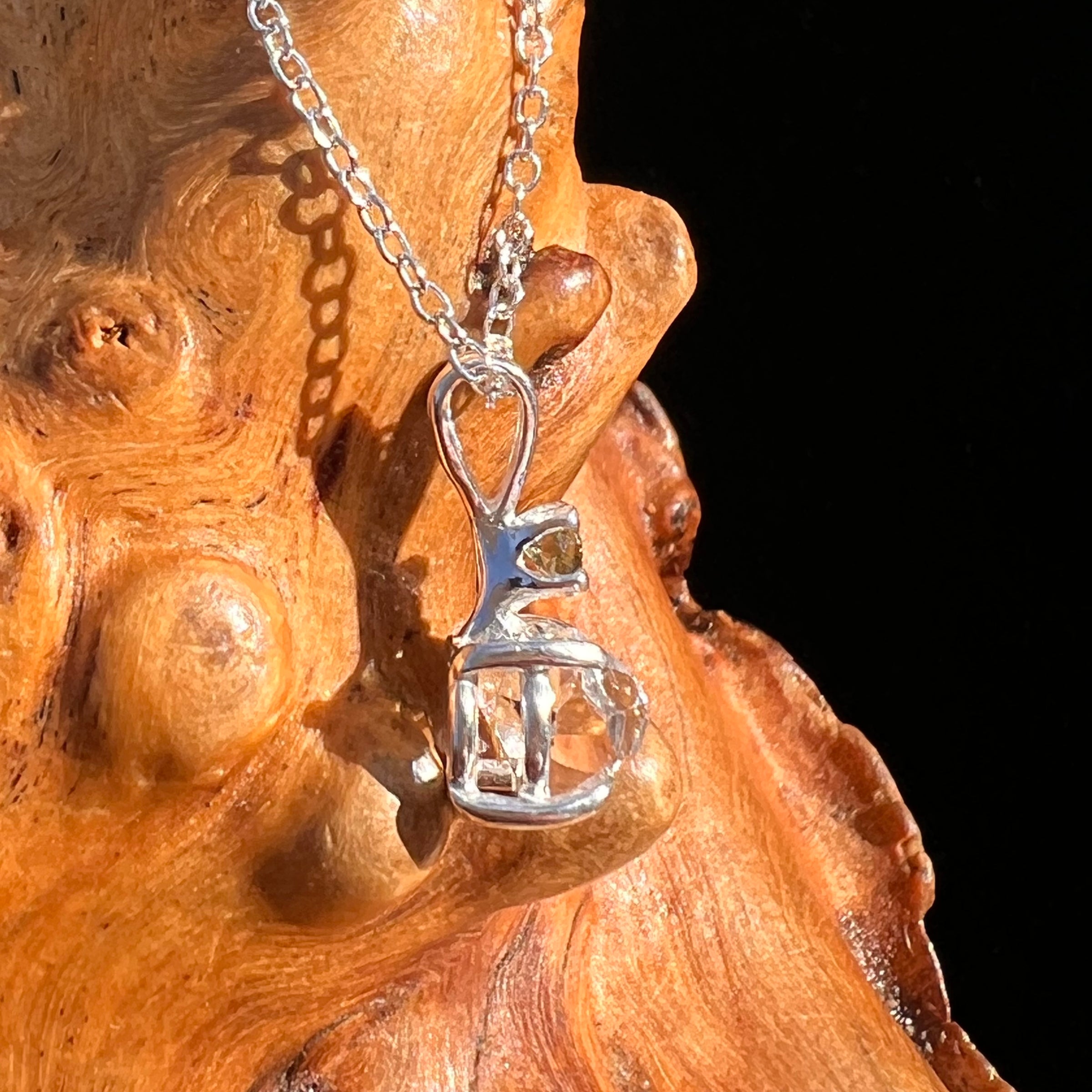 Herkimer Diamond & Moldavite Necklace Sterling #8024-Moldavite Life