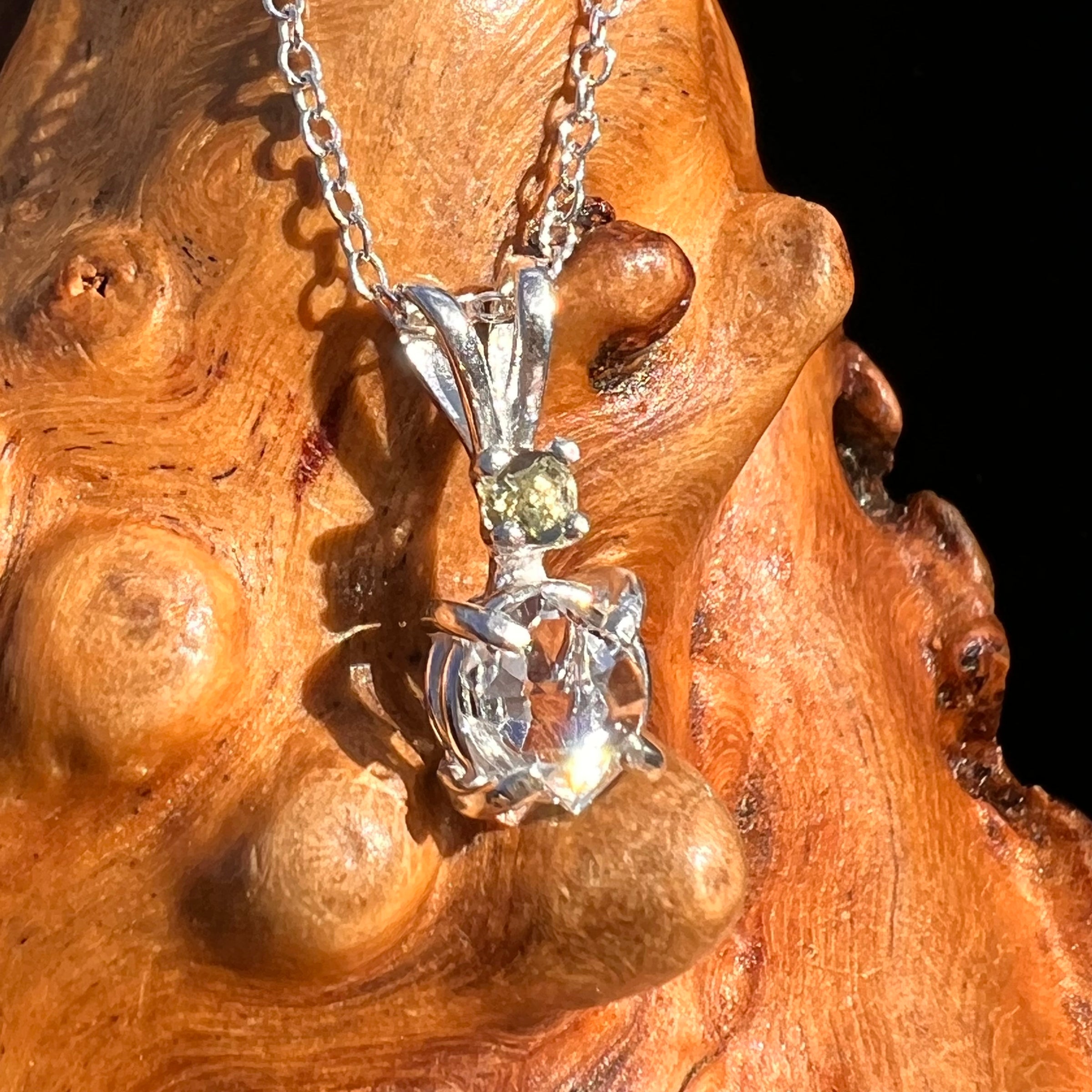 Herkimer Diamond & Moldavite Necklace Sterling #8024-Moldavite Life