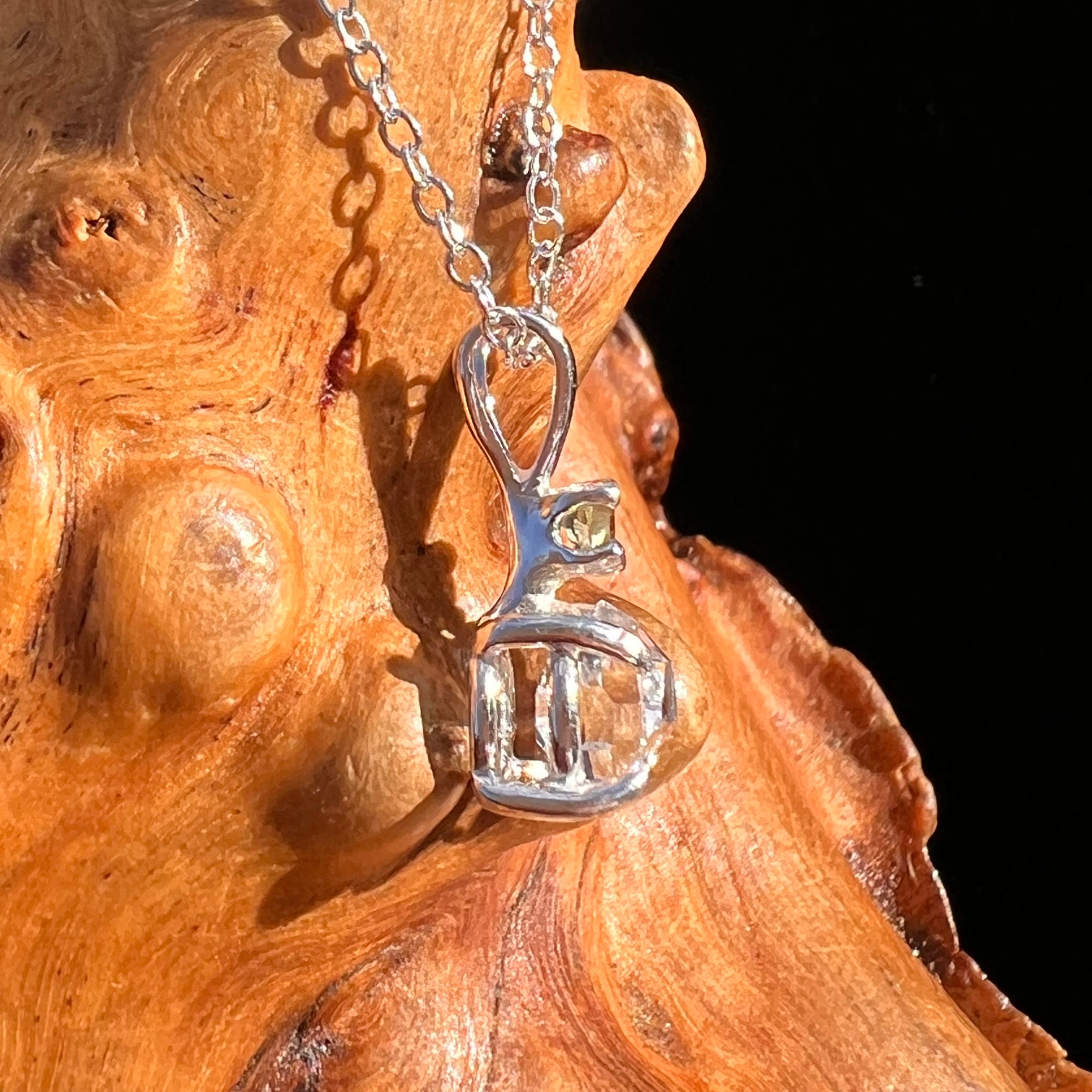 Herkimer Diamond & Moldavite Necklace Sterling #8025-Moldavite Life