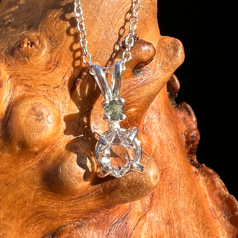 Herkimer Diamond & Moldavite Necklace Sterling #8025-Moldavite Life