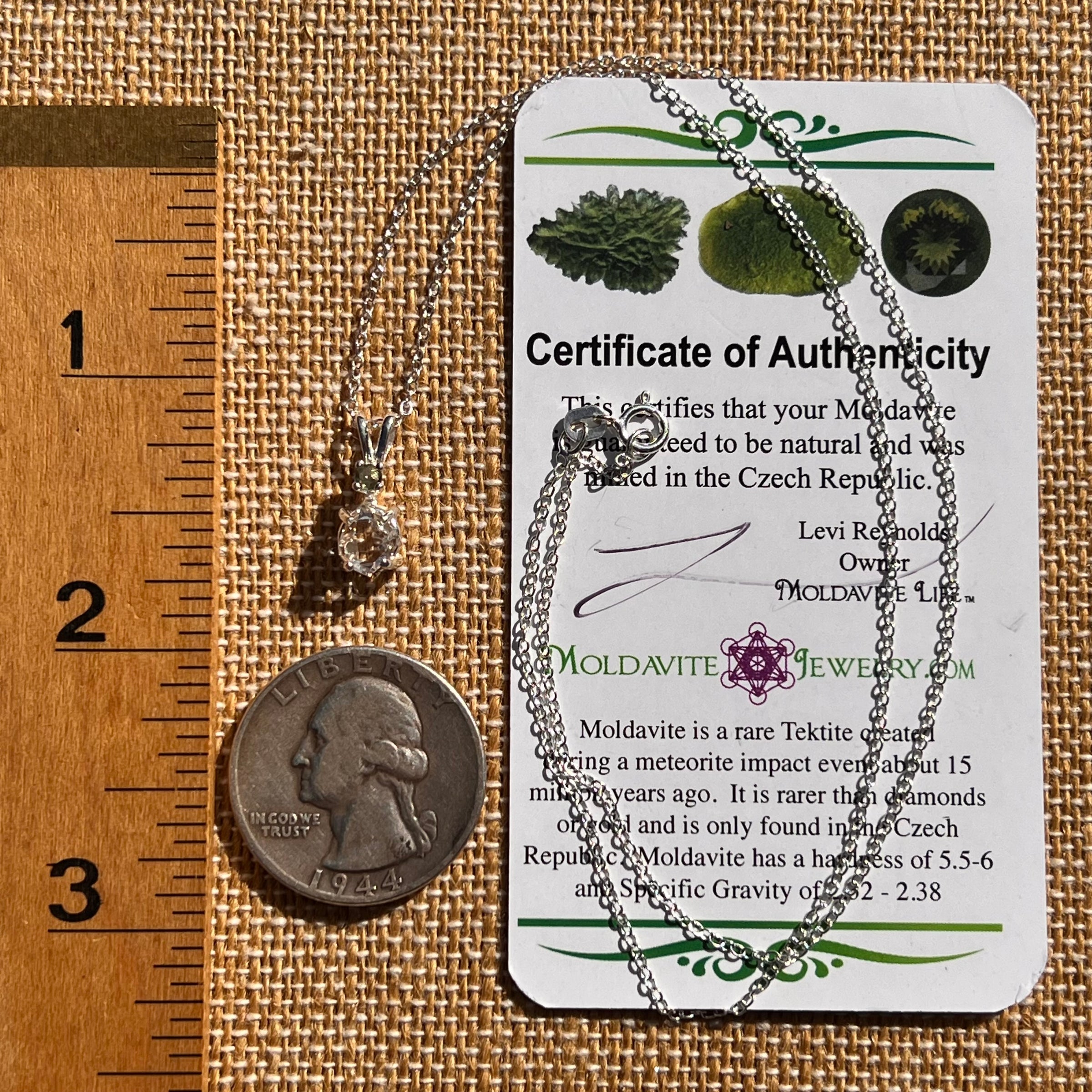 Herkimer Diamond & Moldavite Necklace Sterling #8026-Moldavite Life