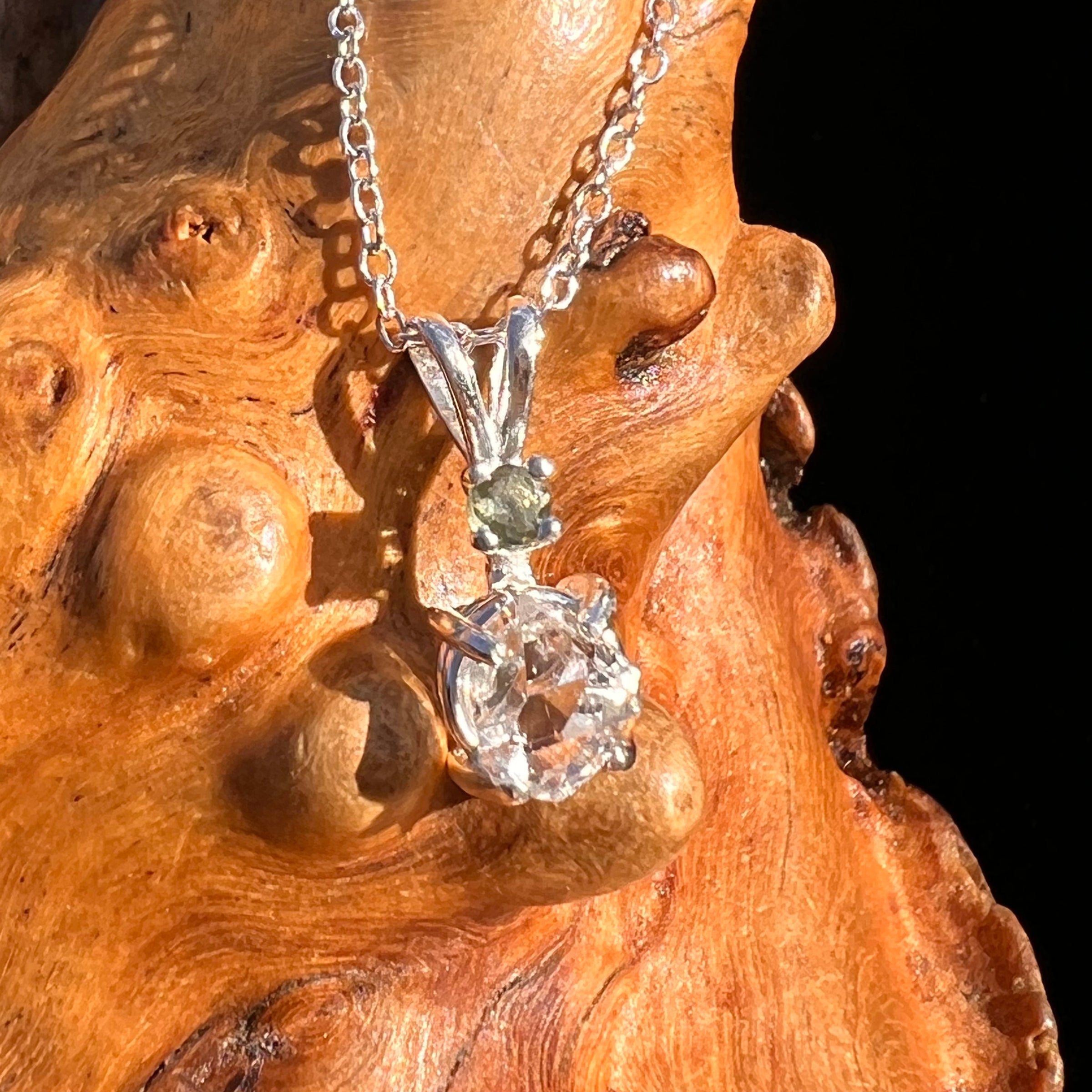 Herkimer Diamond & Moldavite Necklace Sterling #8026-Moldavite Life