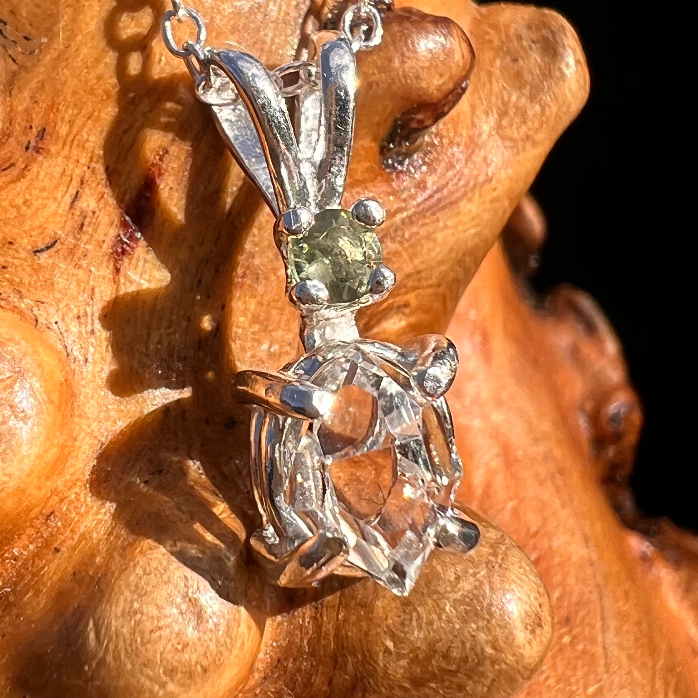 Herkimer Diamond & Moldavite Necklace Sterling #8027-Moldavite Life