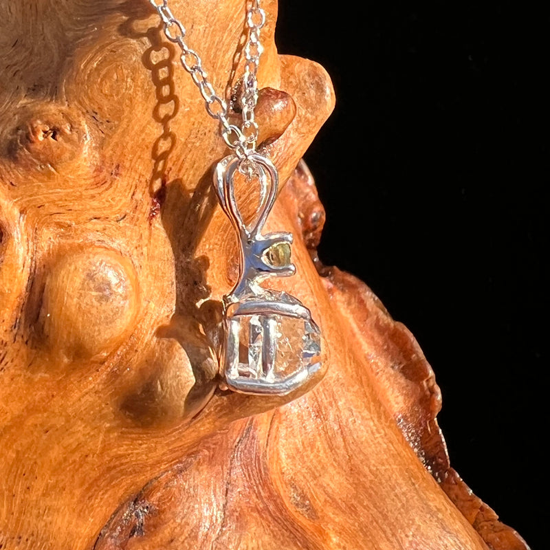 Herkimer Diamond & Moldavite Necklace Sterling #8027-Moldavite Life