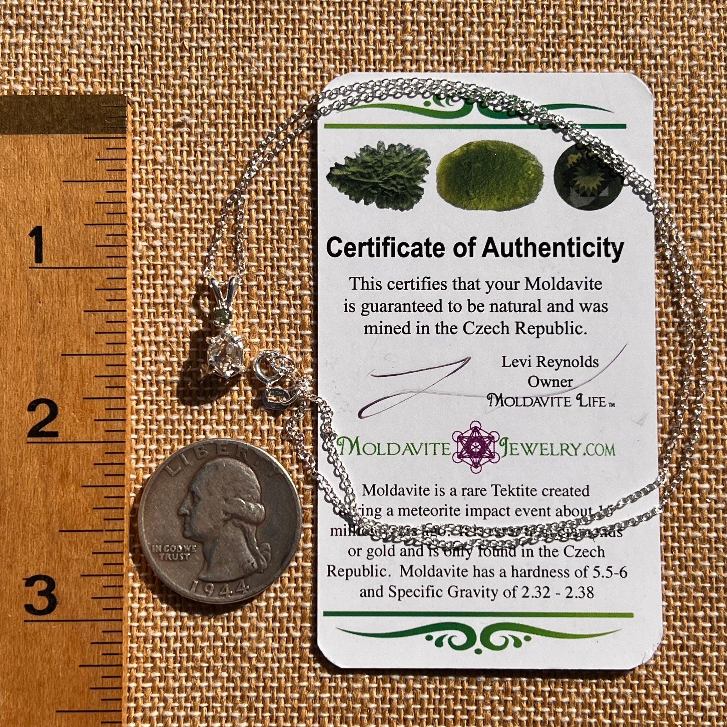 Herkimer Diamond & Moldavite Necklace Sterling #8027-Moldavite Life