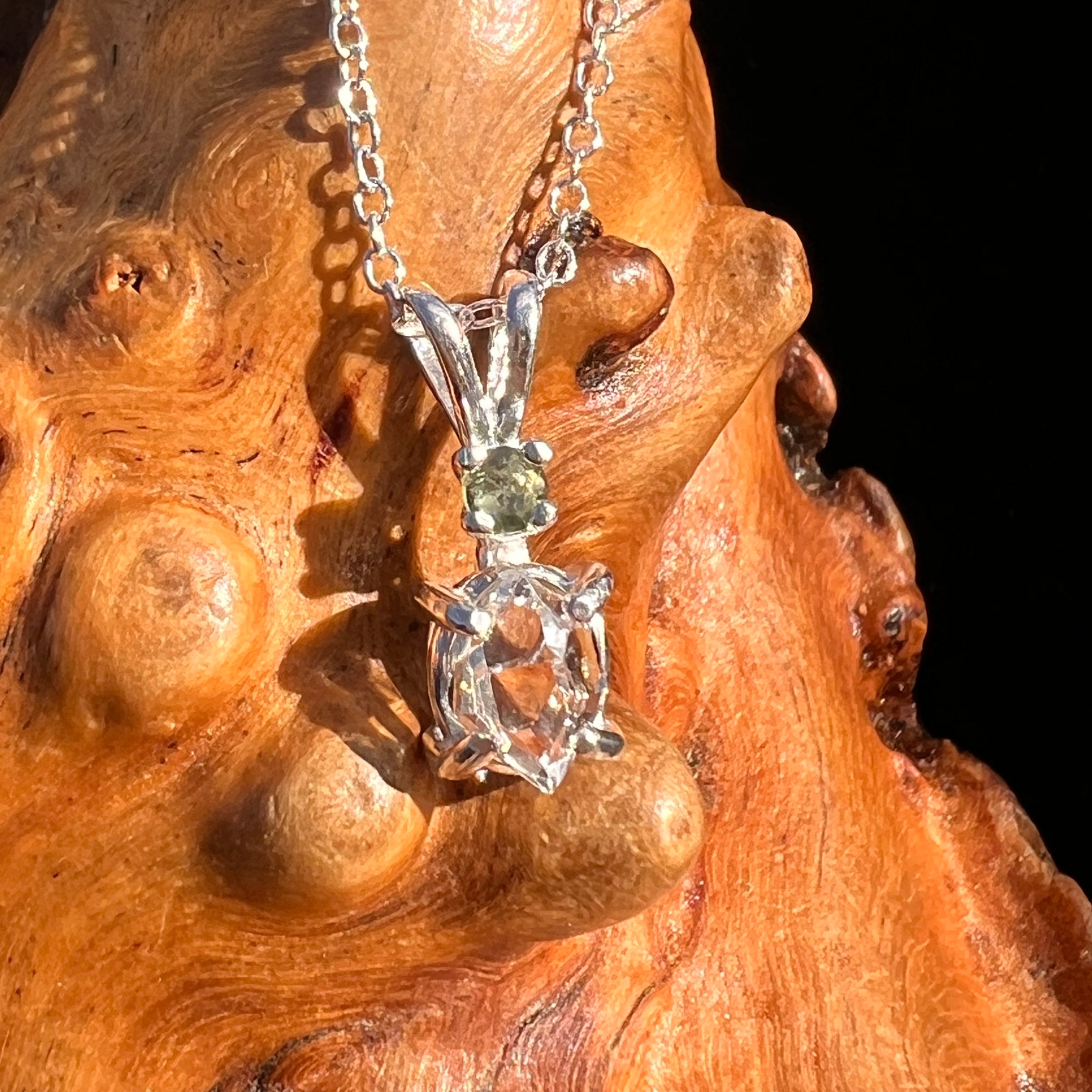 Herkimer Diamond & Moldavite Necklace Sterling #8027-Moldavite Life